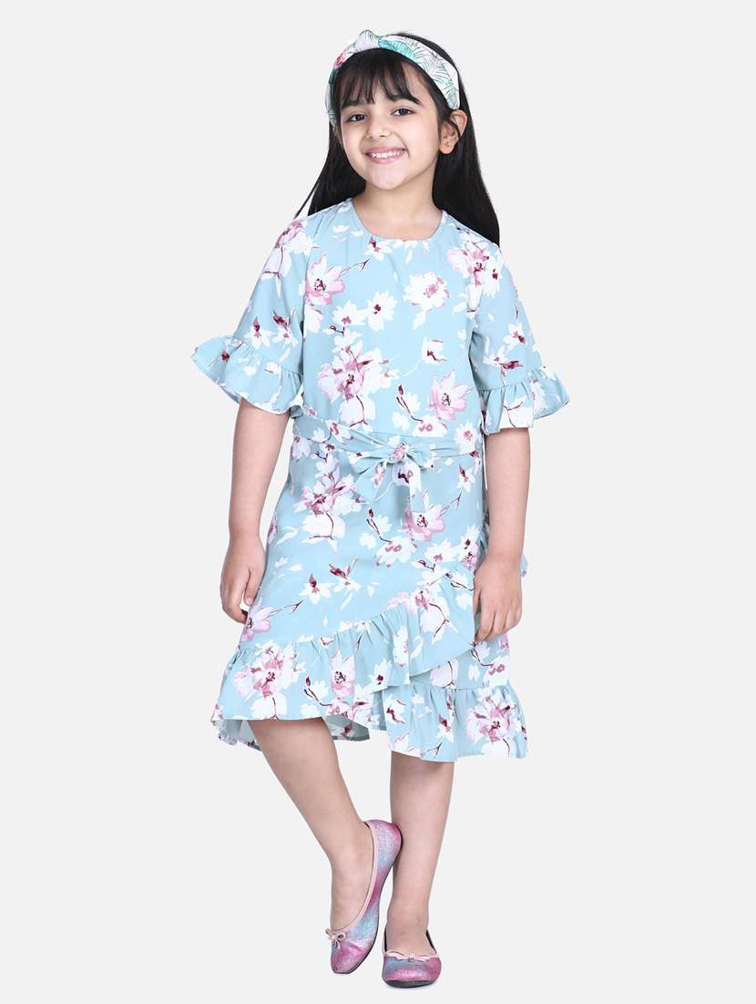 girls round neck bell sleeve frock - 19370823 -  Standard Image - 1