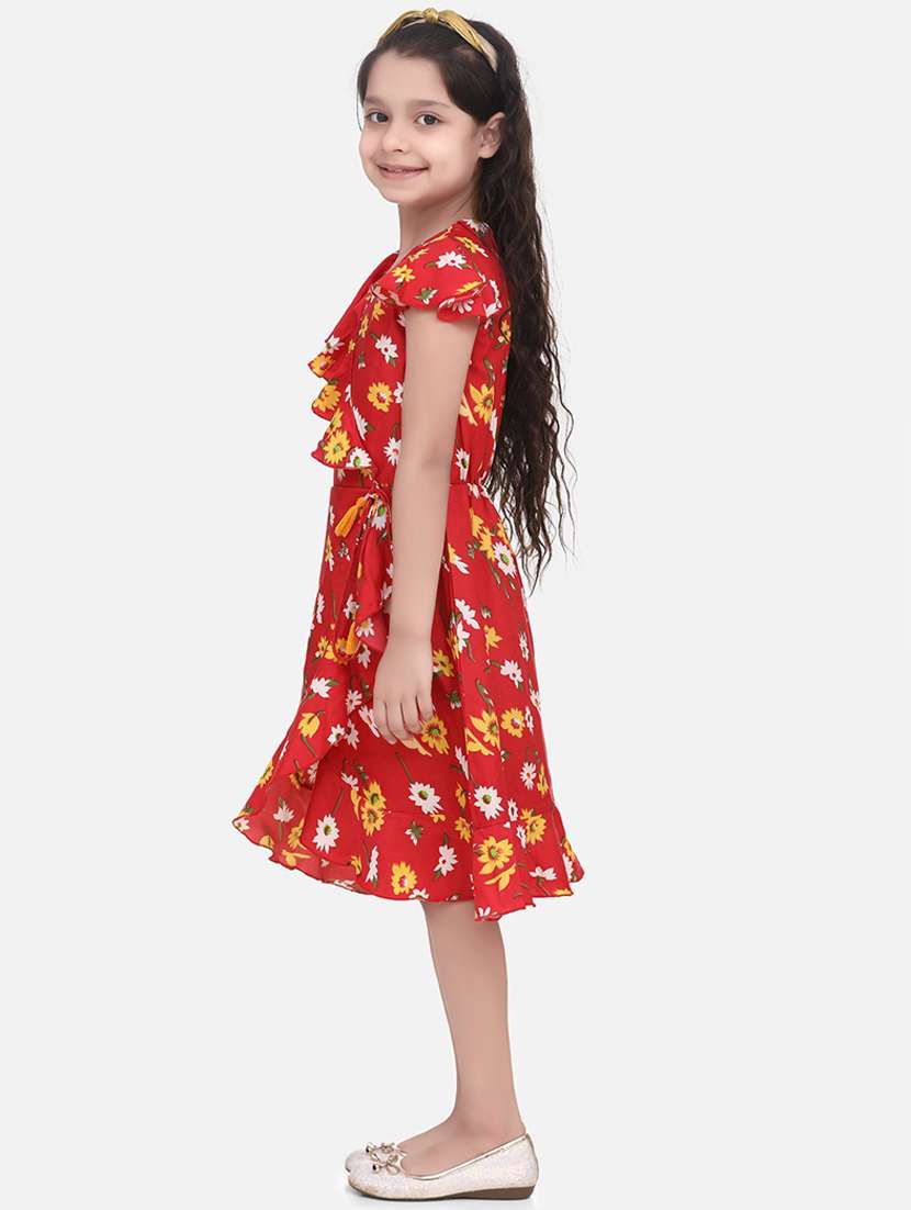 girls v neck short sleeves frock - 19370833 -  Standard Image - 1