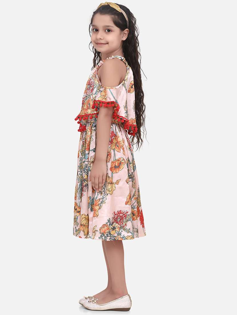 girls halter neck cold shoulder frock - 19370838 -  Standard Image - 1