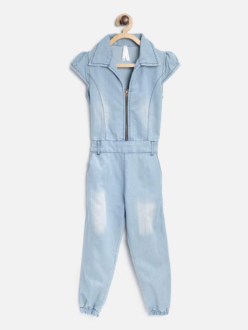 blue denim full length jumpsuit 