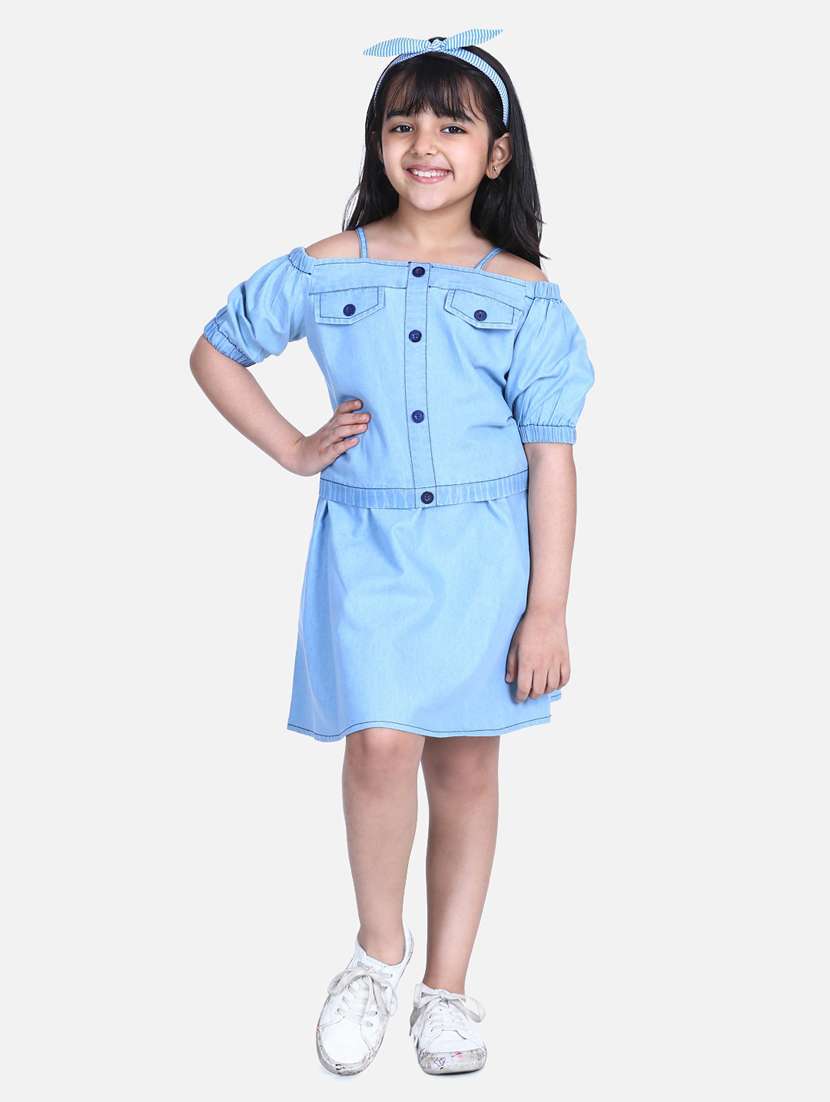 blue denim skirt top twin sets