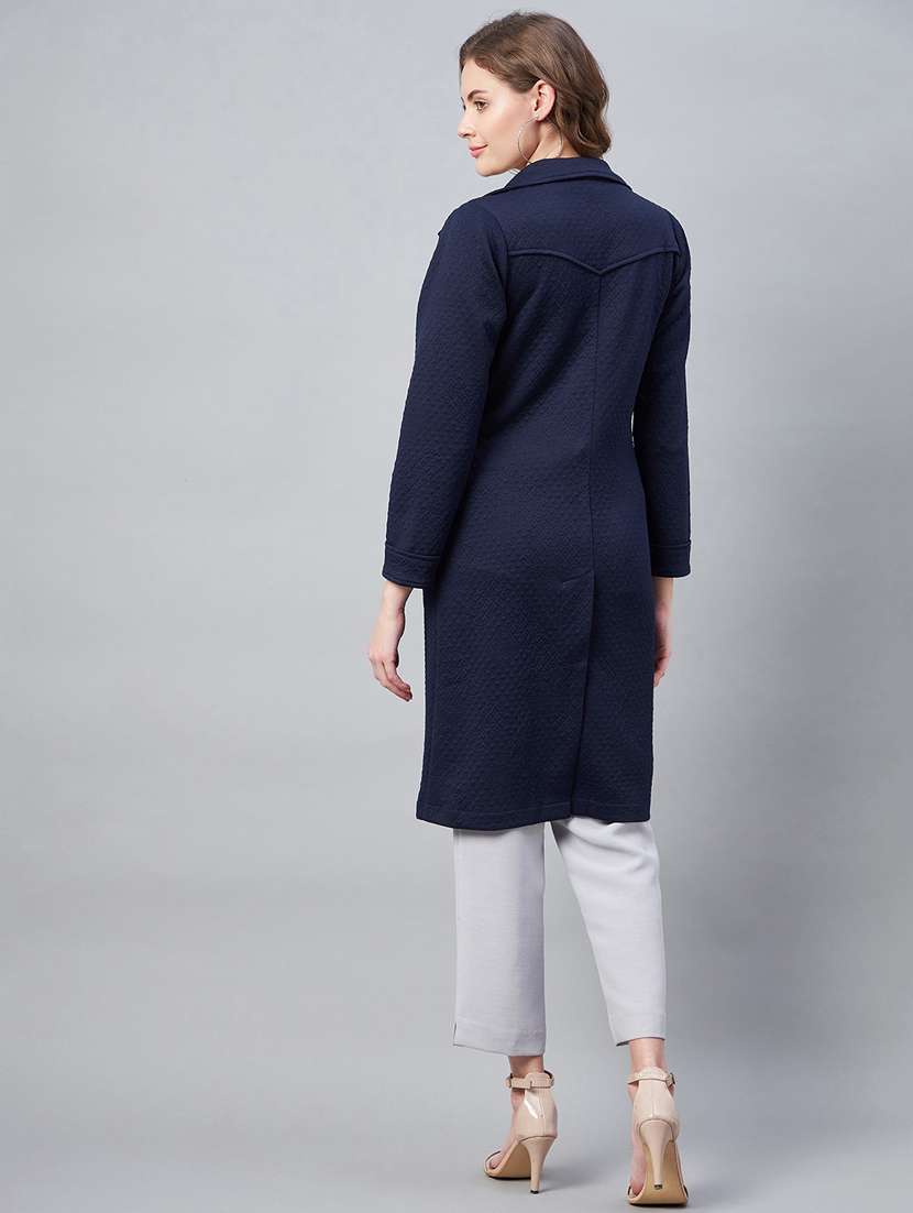 navy blue lapel neck solid regular coat - 19371145 -  Standard Image - 4