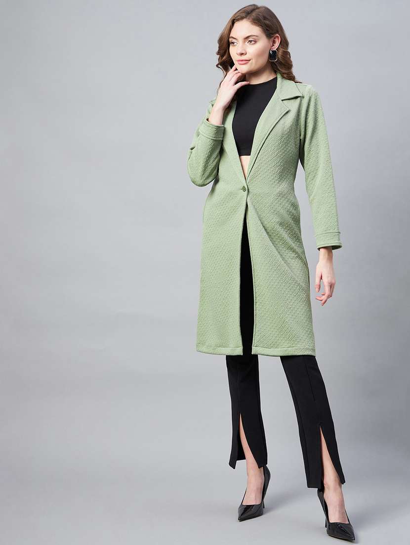 green lapel neck solid regular coat