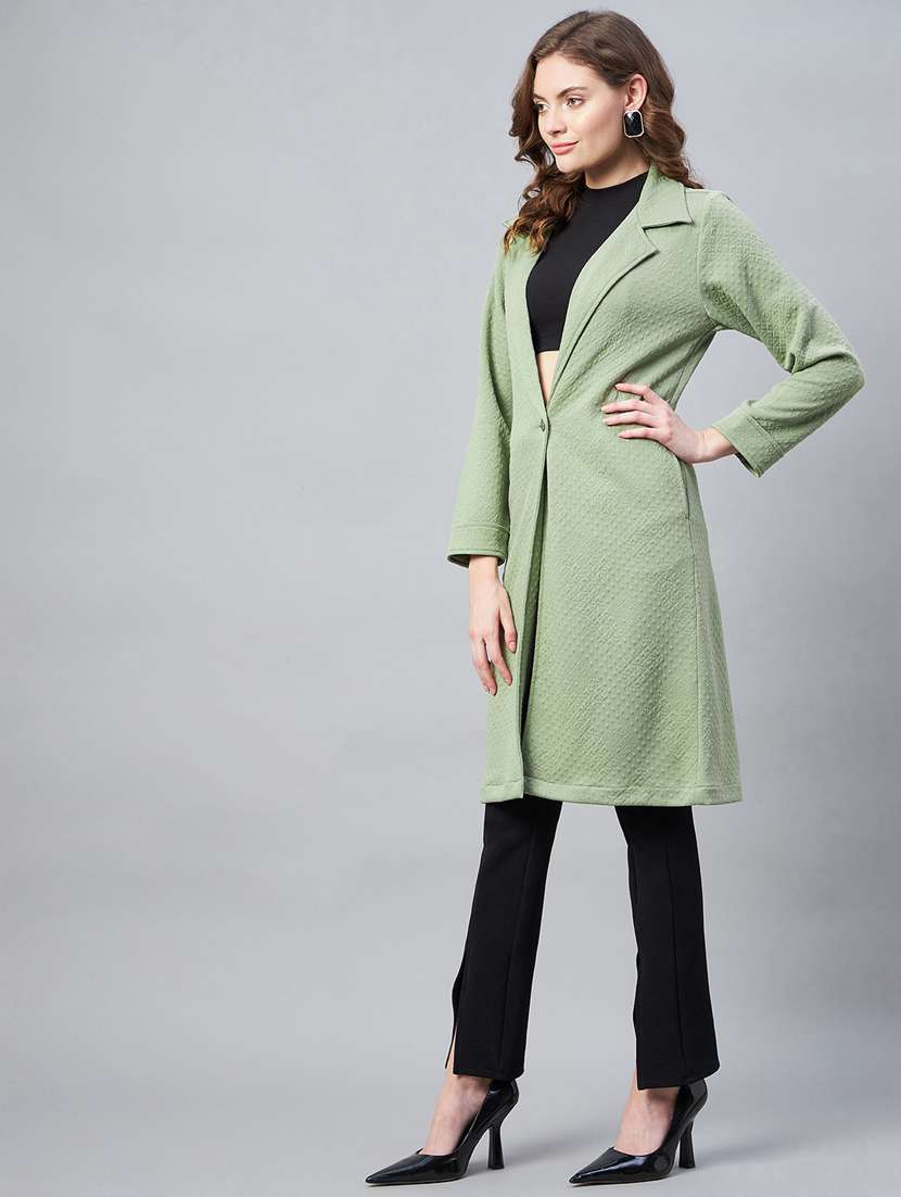 green lapel neck solid regular coat - 19371148 -  Standard Image - 1