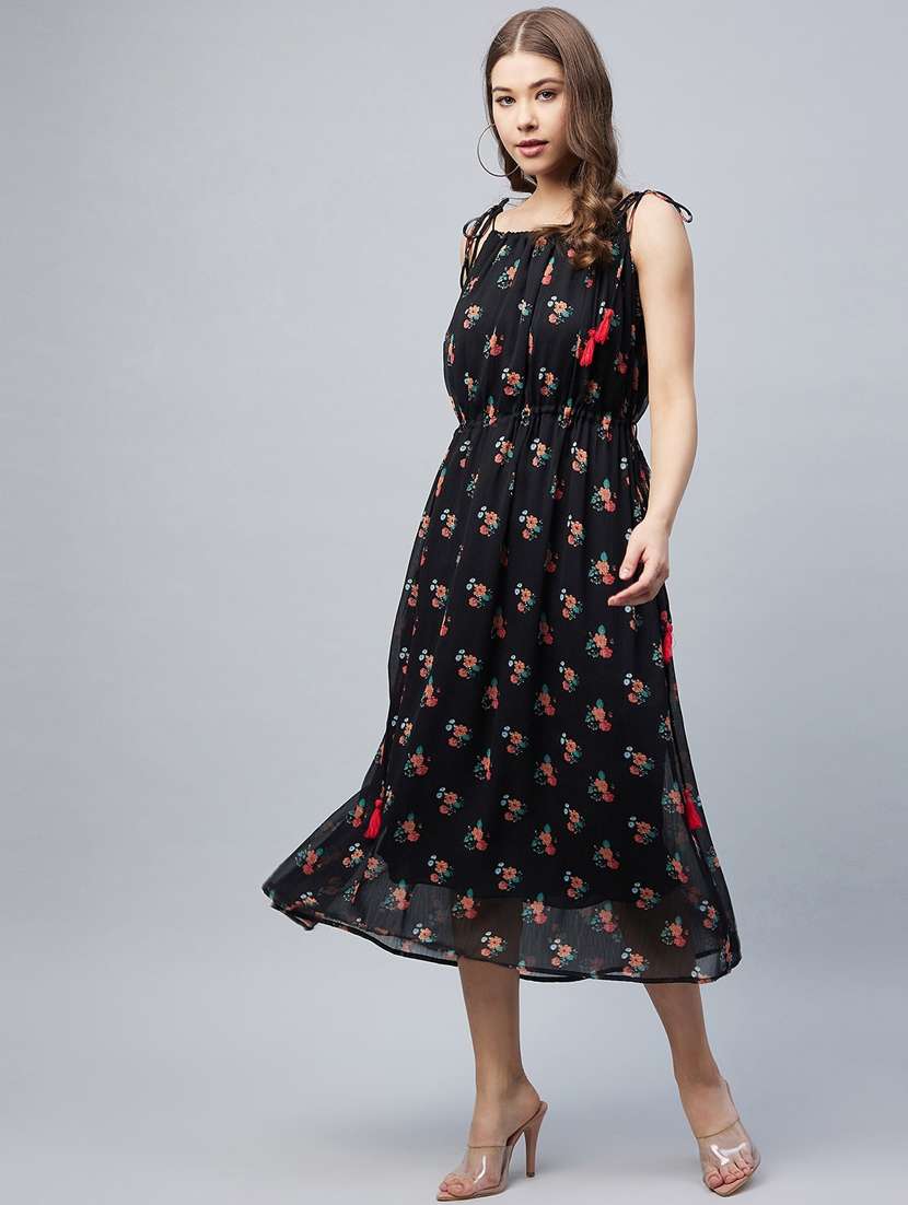 black polyester fit & flare dress - 19371197 -  Standard Image - 1