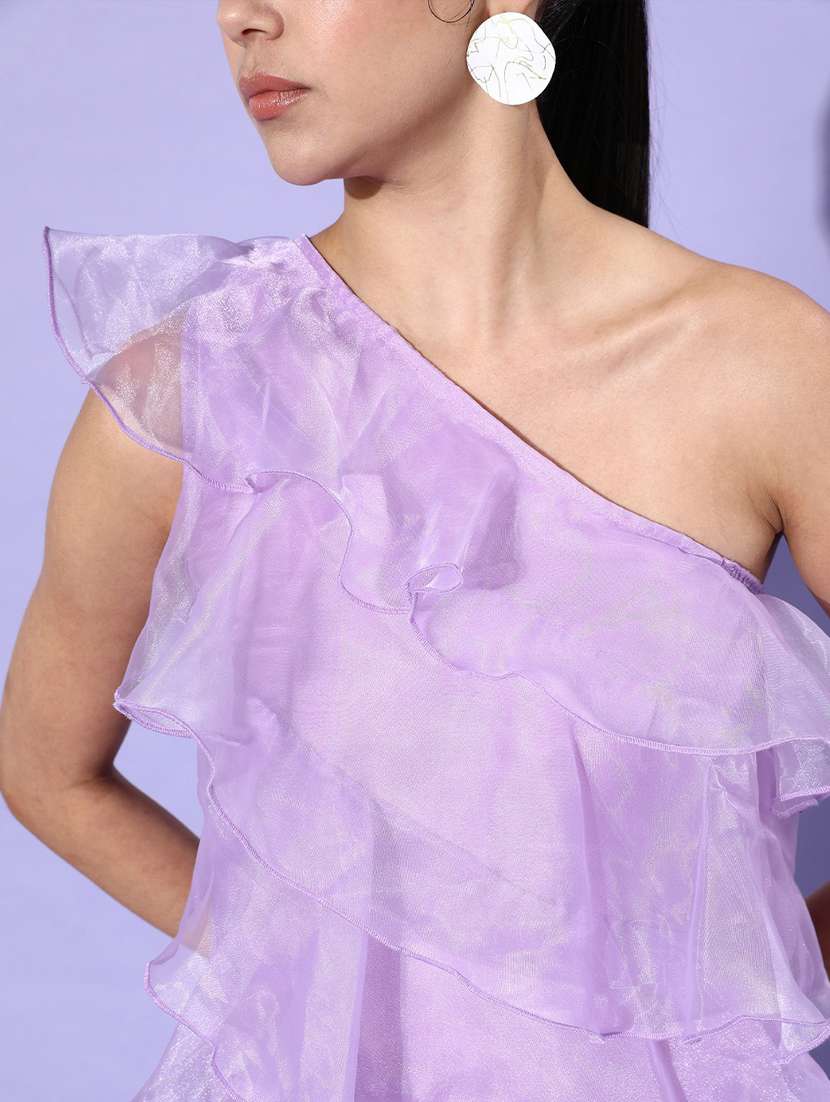 purple polyester ruffled dress - 19371221 - Standard Image - 4