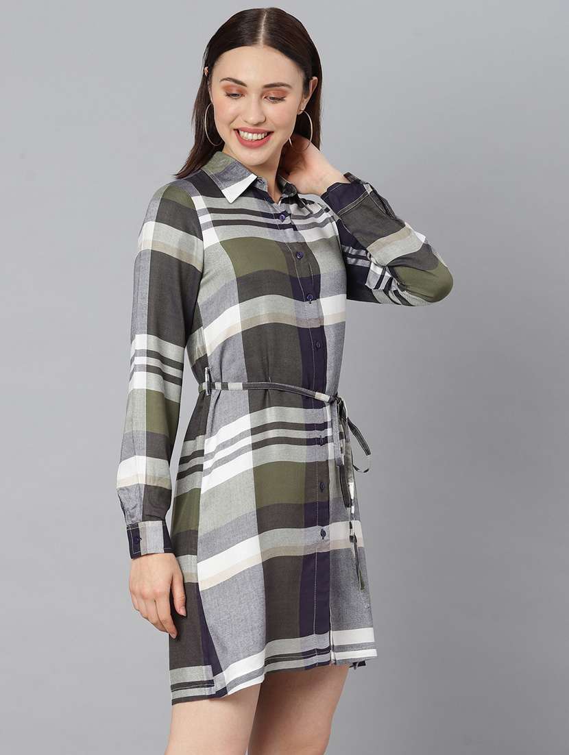 women checkered long sleeve shirt dress - 19371244 - Standard Image - 1