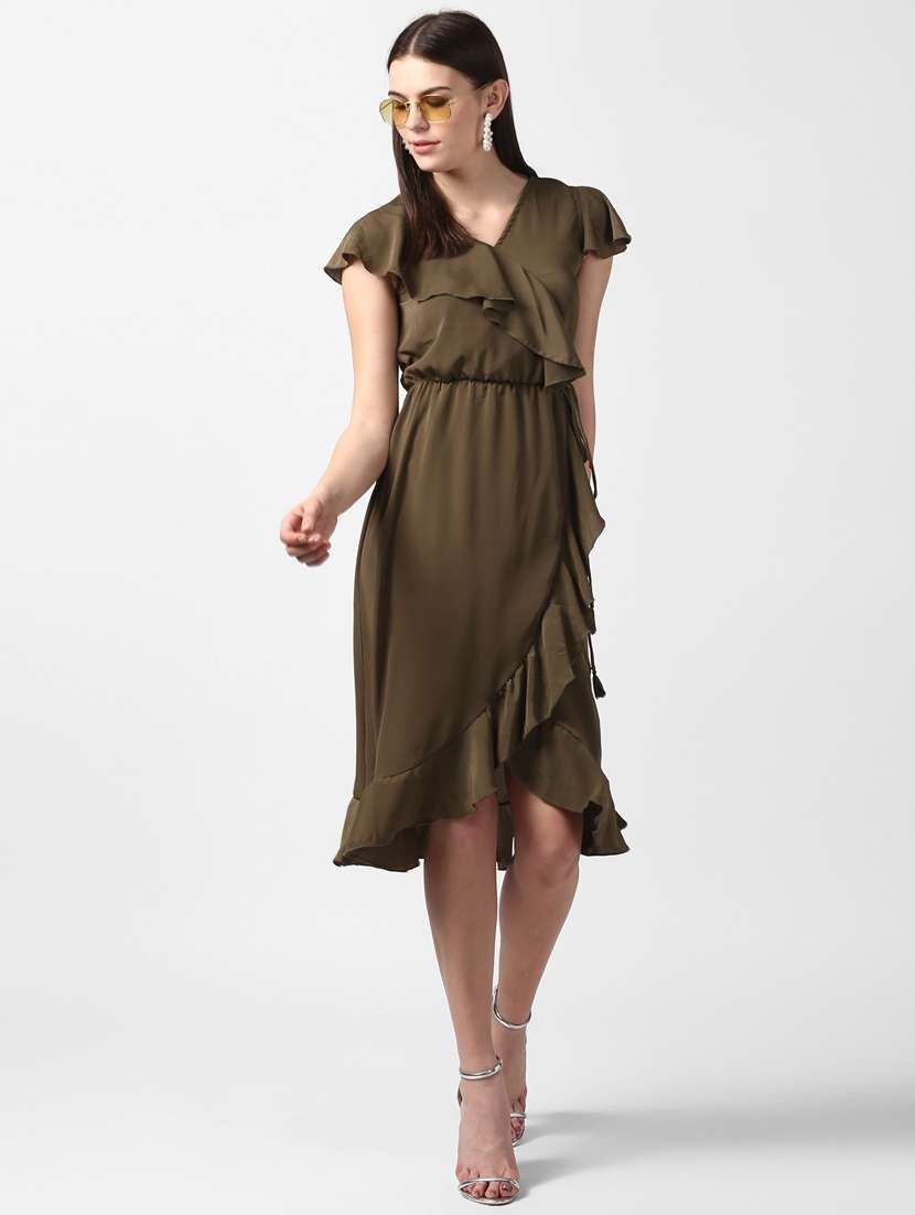 women's ruffle solid dress