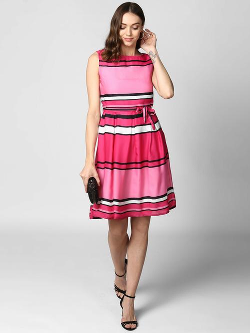 pink striped fit & flare dress - 19371404 - Standard Image - 0