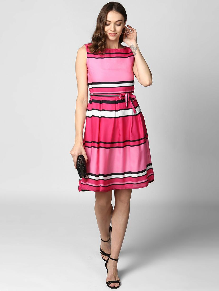 pink striped fit & flare dress - 19371404 - Zoom Image - 0