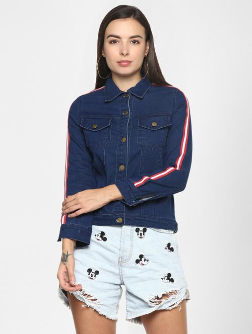 blue solid long sleeves denim jacket - 19371509 - Standard Image - 0