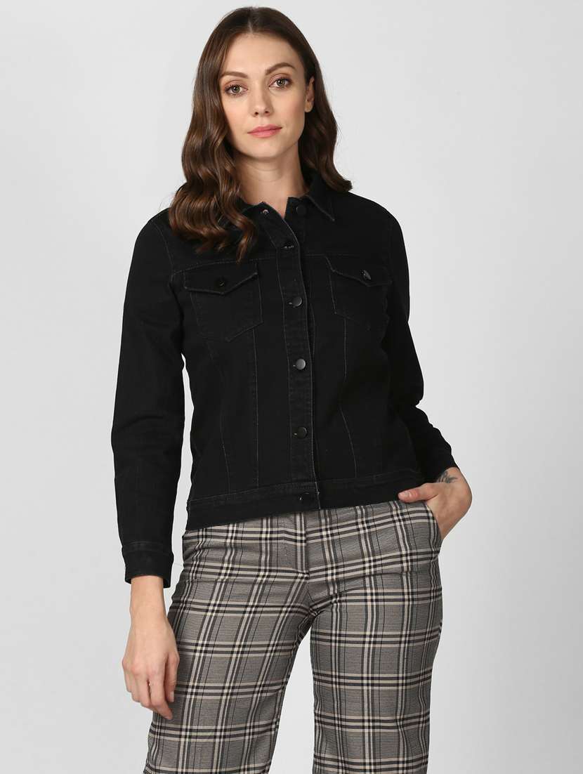 black solid long sleeves denim jacket