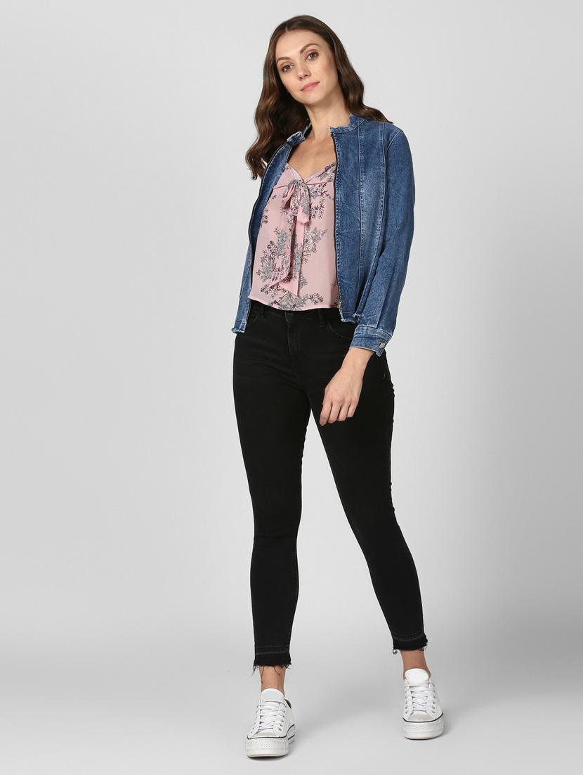 blue washed zipper denim jacket - 19371516 - Standard Image - 4