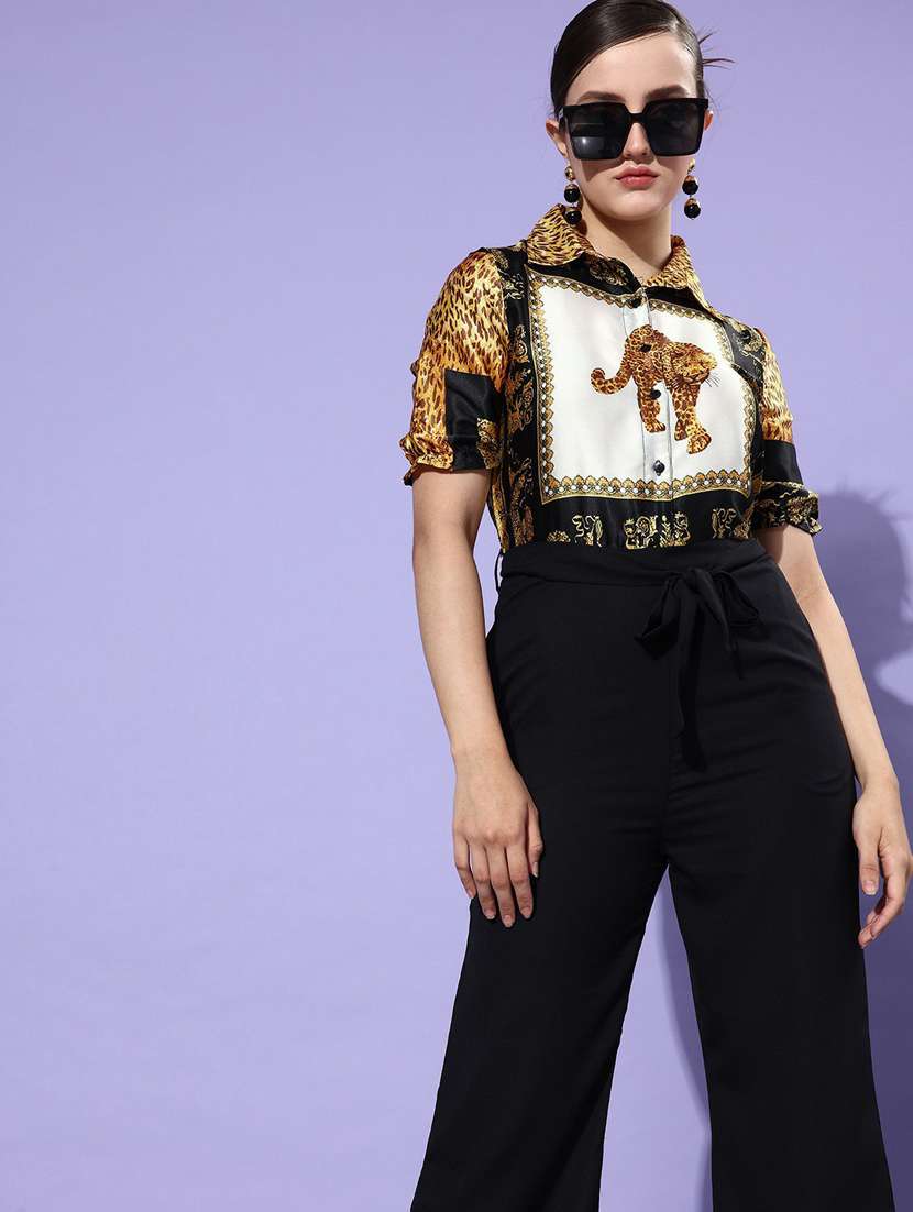 women black printed short sleeve shirt
