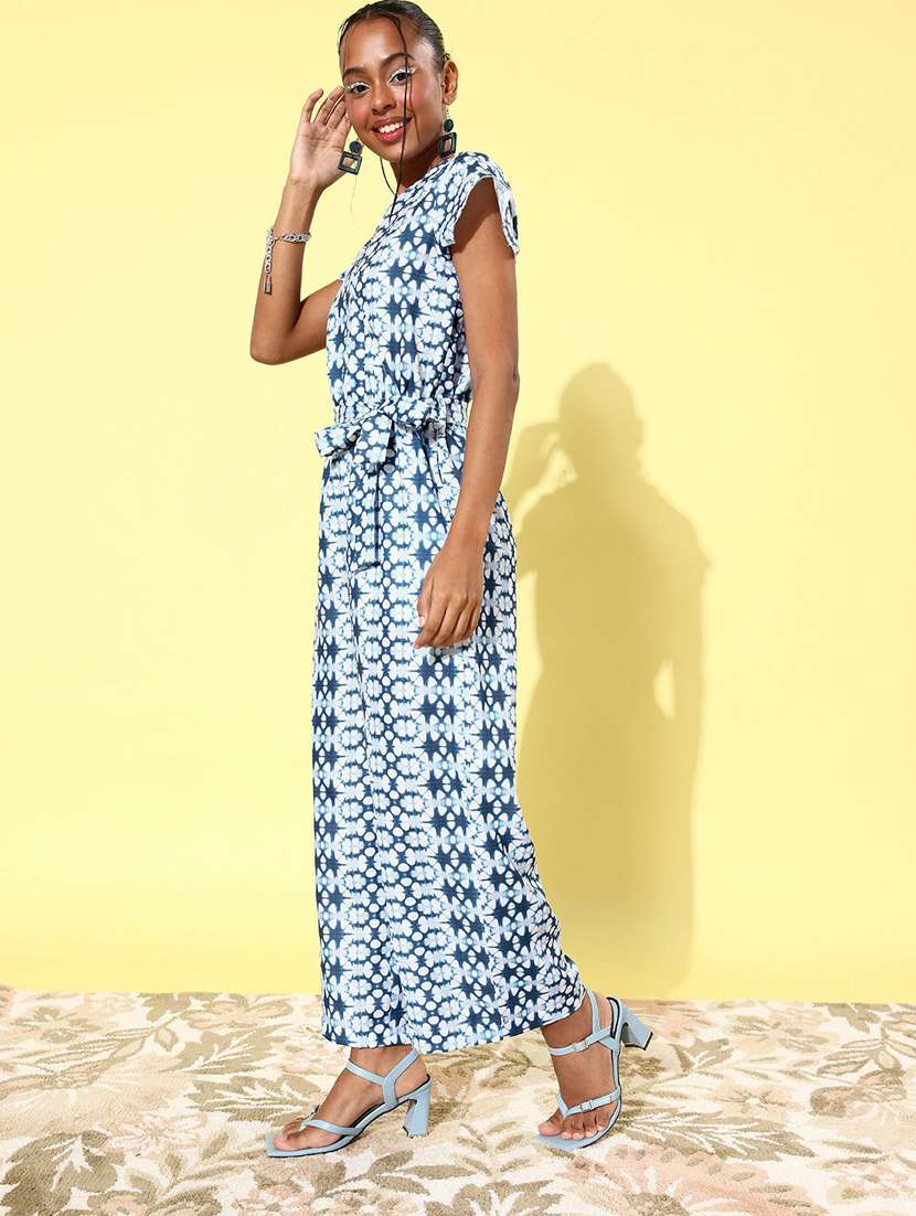 blue printed full leg jumpsuit - 19371537 -  Standard Image - 1