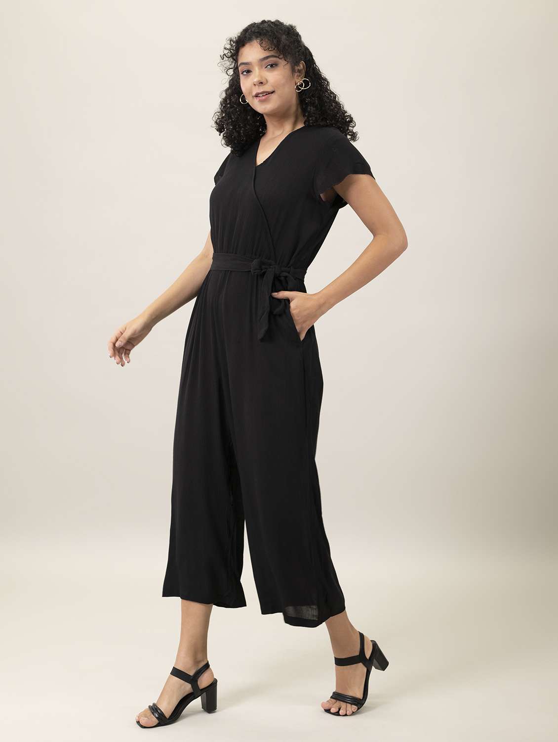 women black solid full leg jumpsuit - 19371543 -  Standard Image - 1