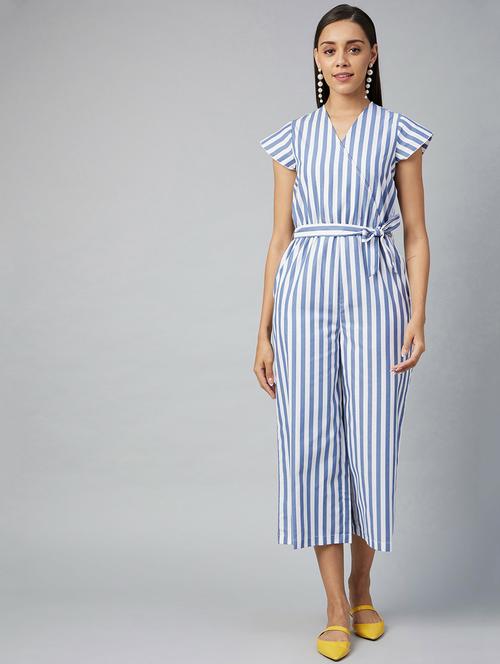 blue striped 3/4 jumpsuit - 19371548 - Standard Image - 0