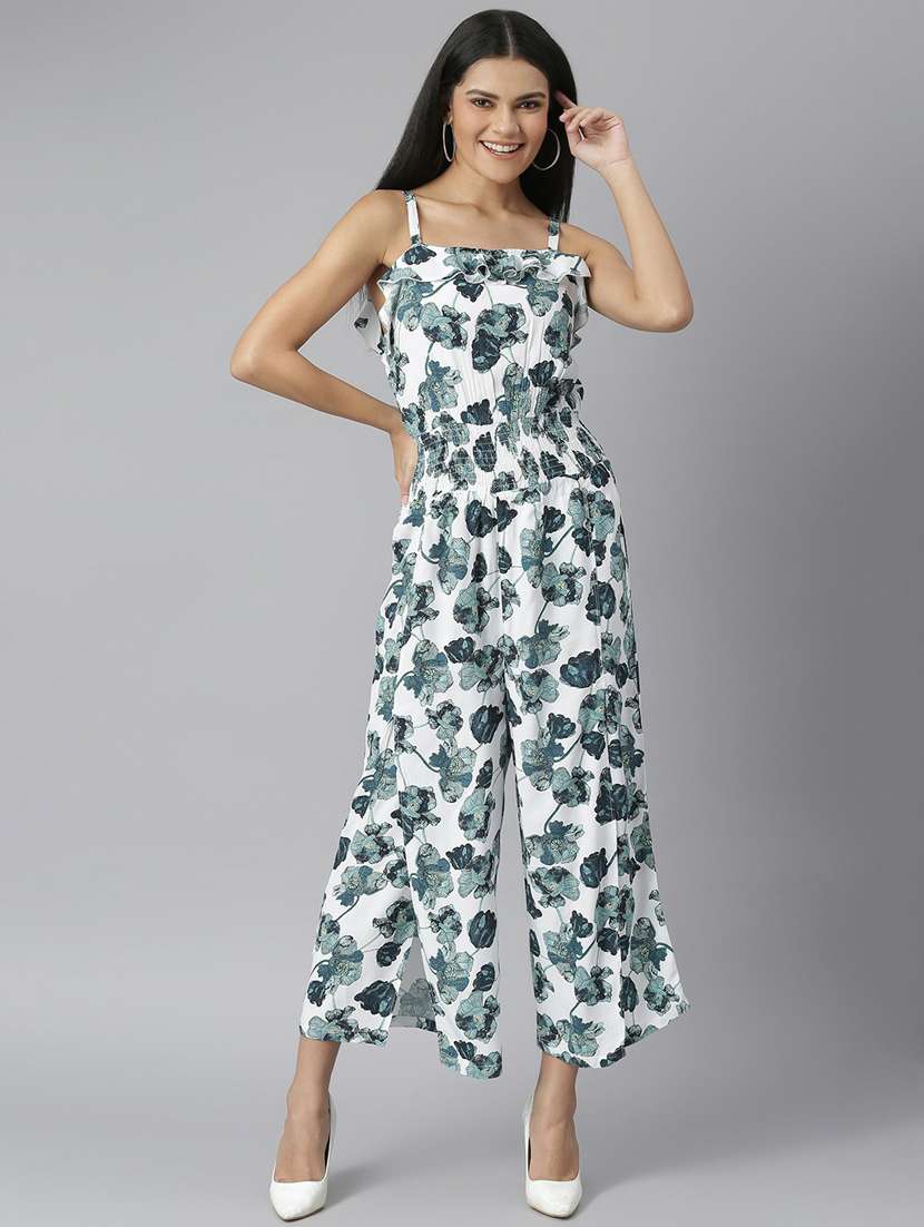 white  printed full leg jumpsuit