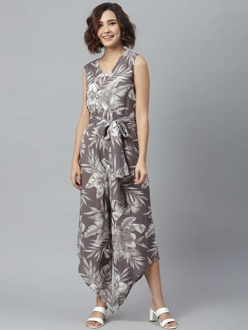 grey printed full leg jumpsuit