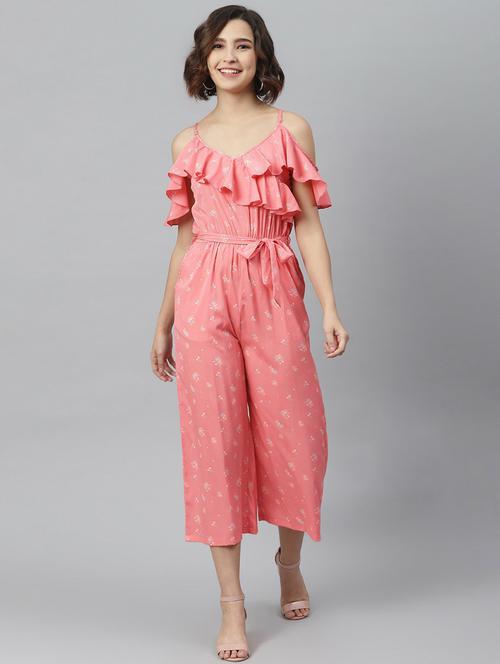 pink printed 3/4 jumpsuit - 19371573 - Standard Image - 0