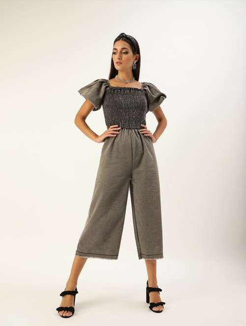 grey denim 3/4 jumpsuit - 19371576 -  Standard Image - 0