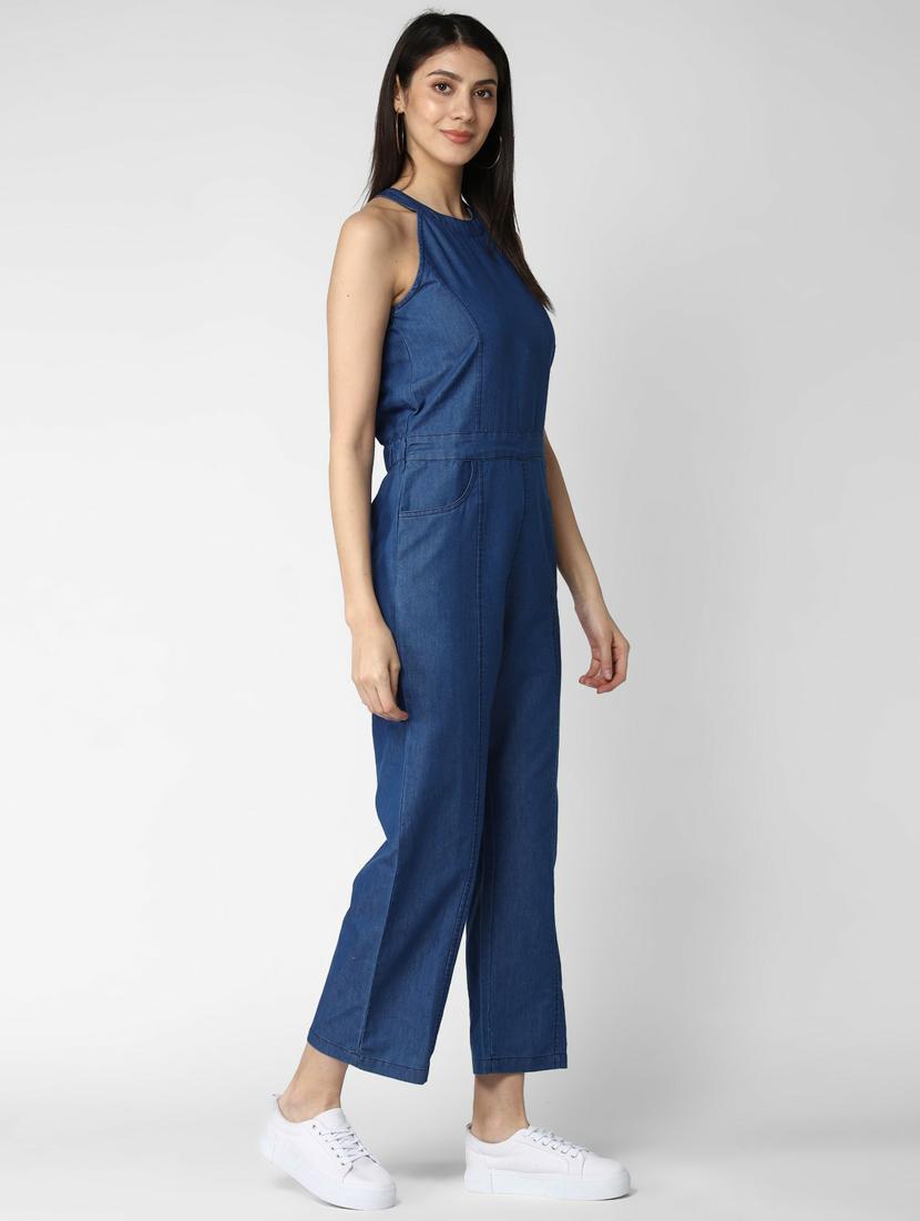 blue denim full leg jumpsuit - 19371580 - Standard Image - 1