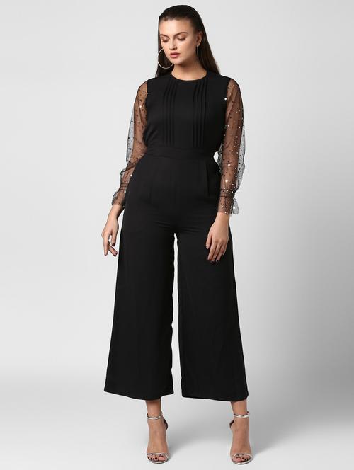 black solid full leg jumpsuit - 19371584 - Standard Image - 0