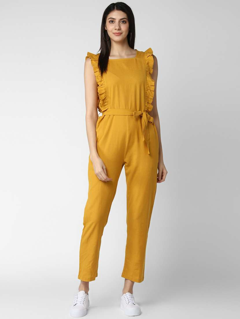 yellow solid full leg jumpsuit