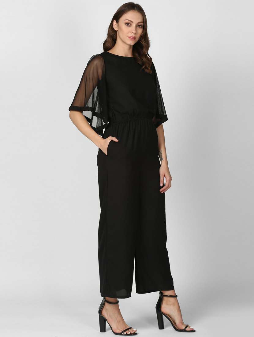 black solid full leg jumpsuit - 19371596 -  Standard Image - 1