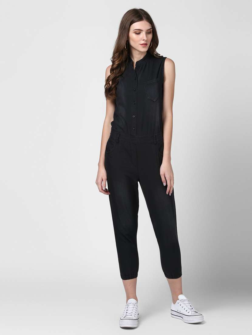 black denim 3/4 jumpsuit