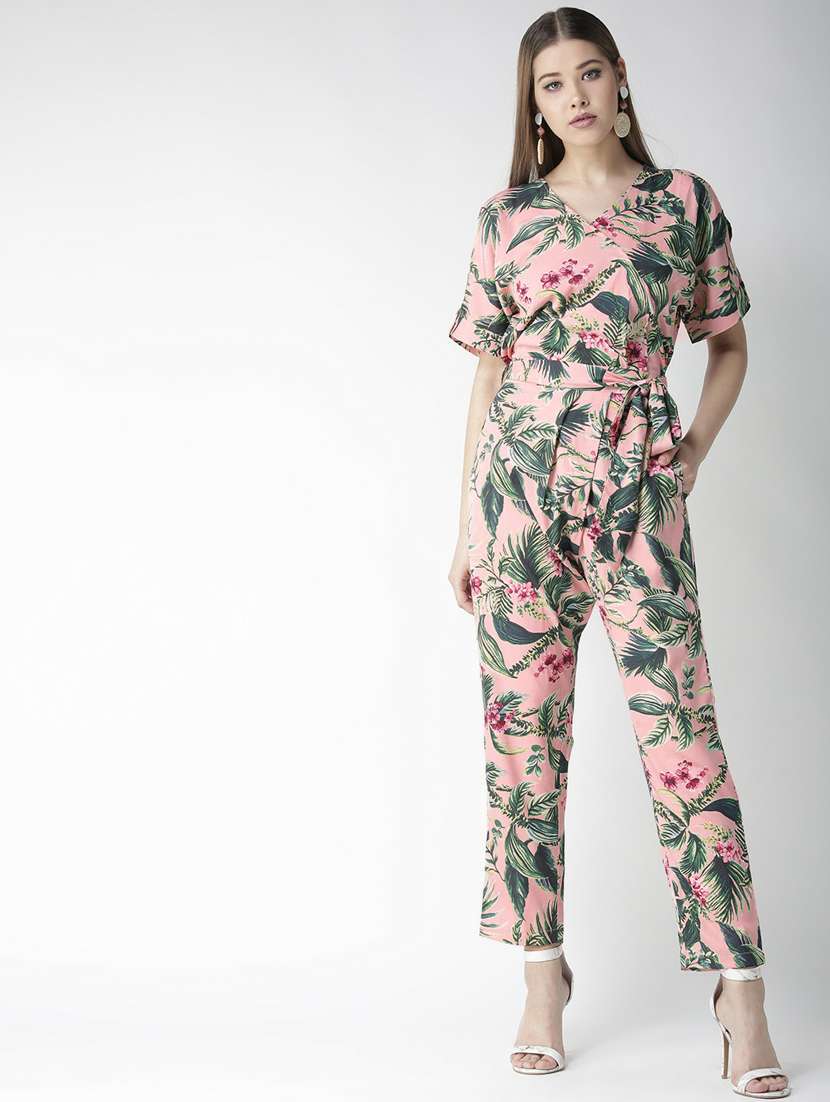 pink printed full leg jumpsuit