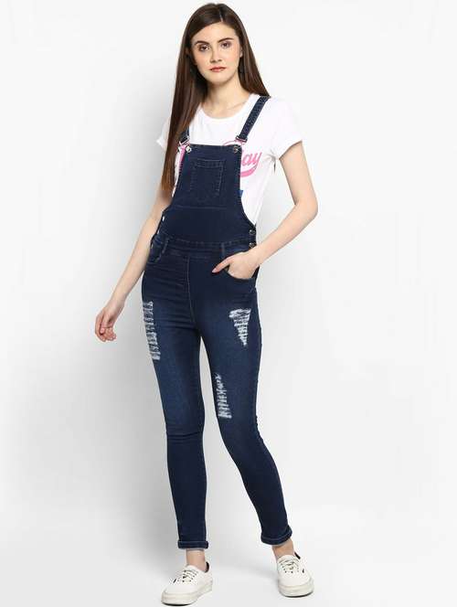 blue denim full leg dungaree - 19371607 -  Standard Image - 0