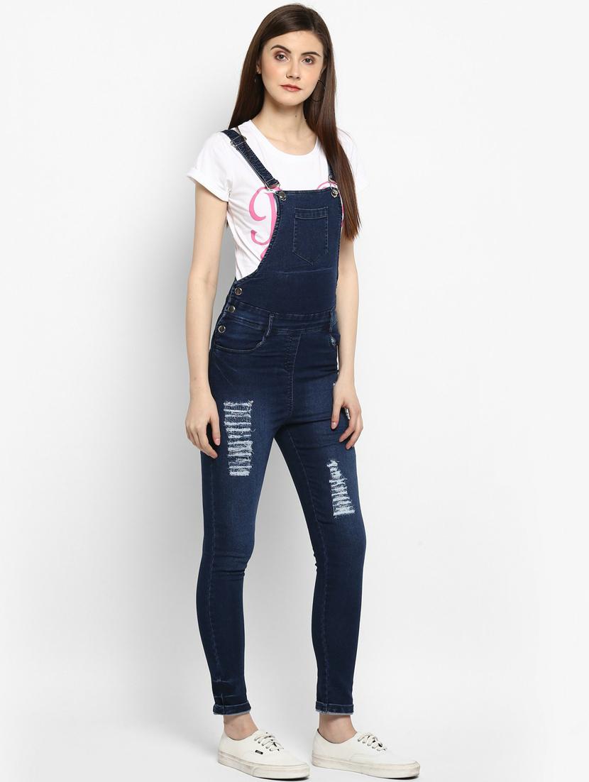 blue denim full leg dungaree - 19371607 -  Standard Image - 1