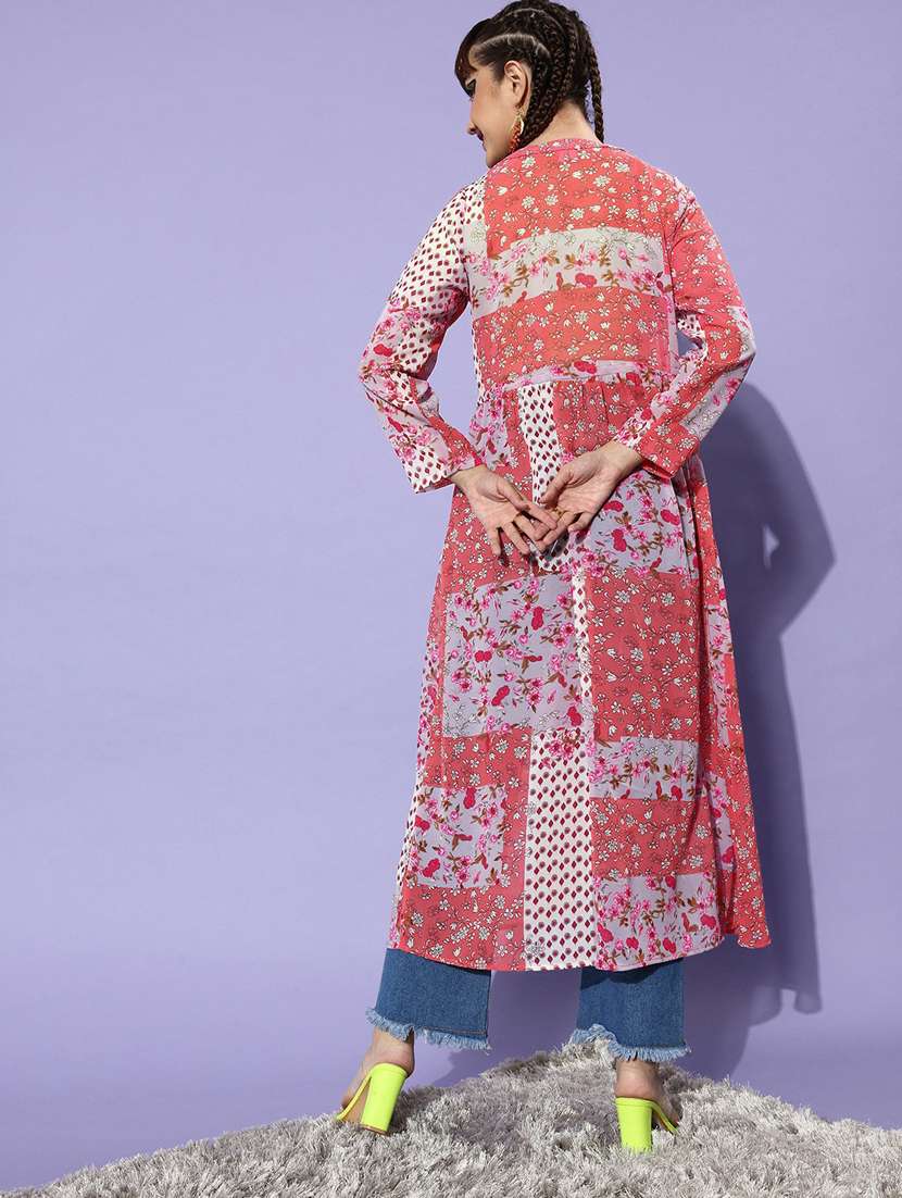 pink & coral floral print  long shrug - 19371621 -  Standard Image - 1