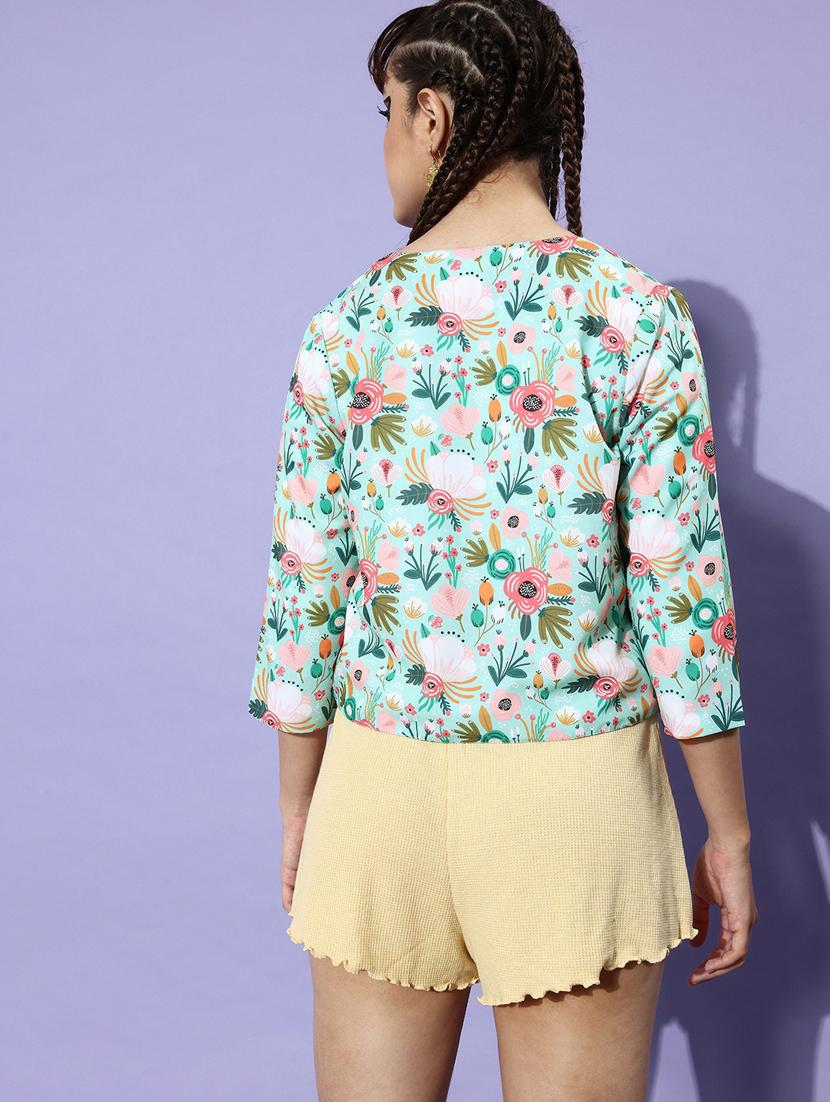 blue floral print crop shrug - 19371625 - Standard Image - 1