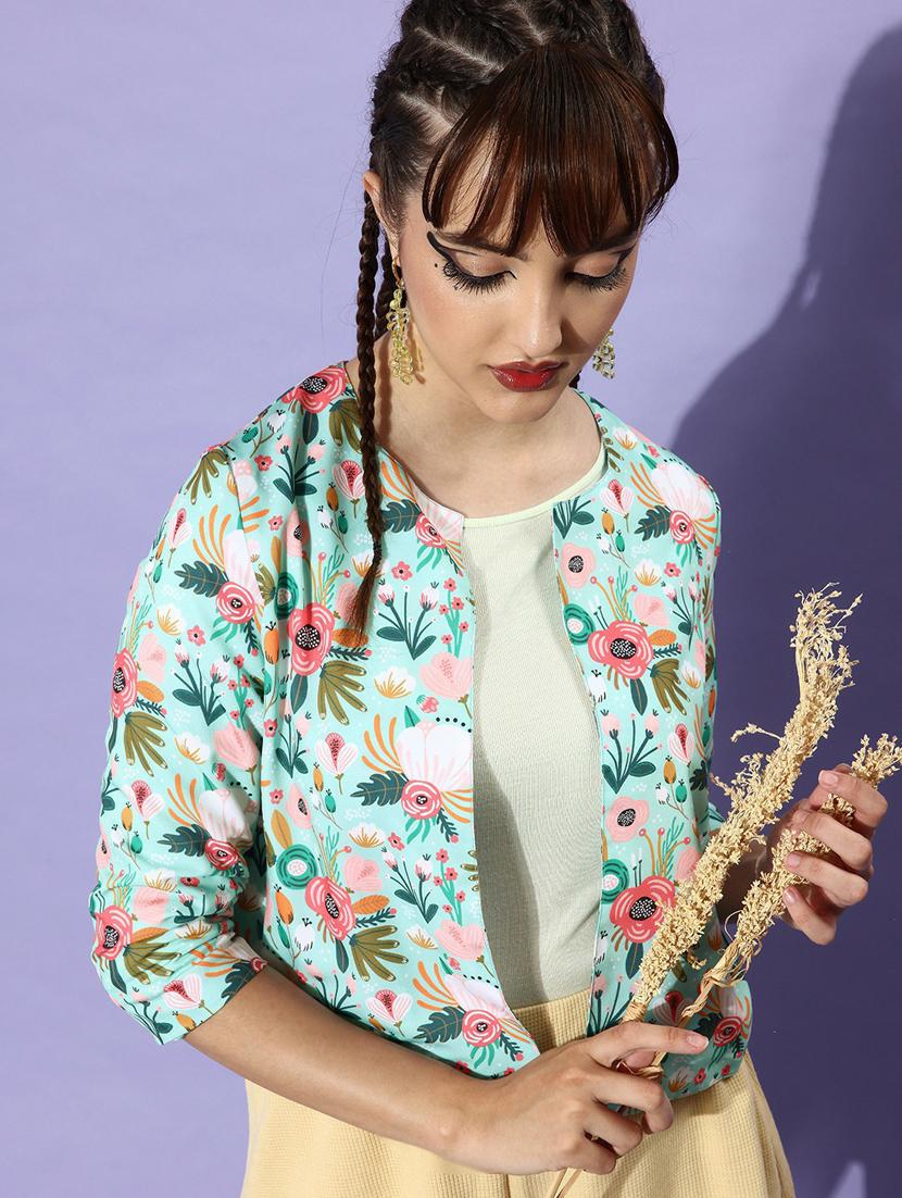 blue floral print crop shrug - 19371625 - Standard Image - 4