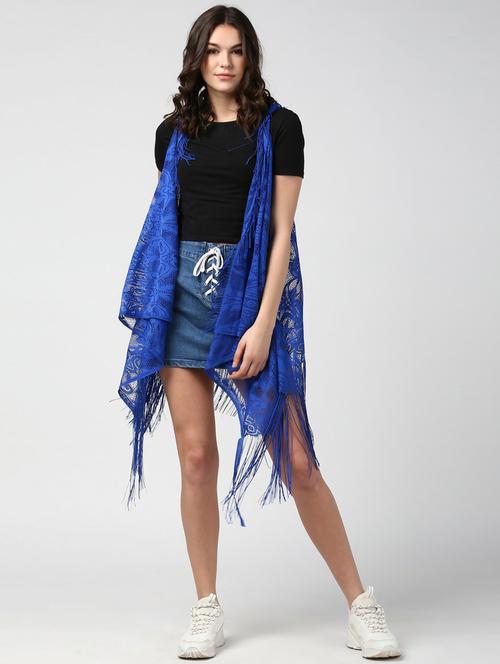 blue asymmetric lace sleeveless shrug - 19371640 - Standard Image - 0
