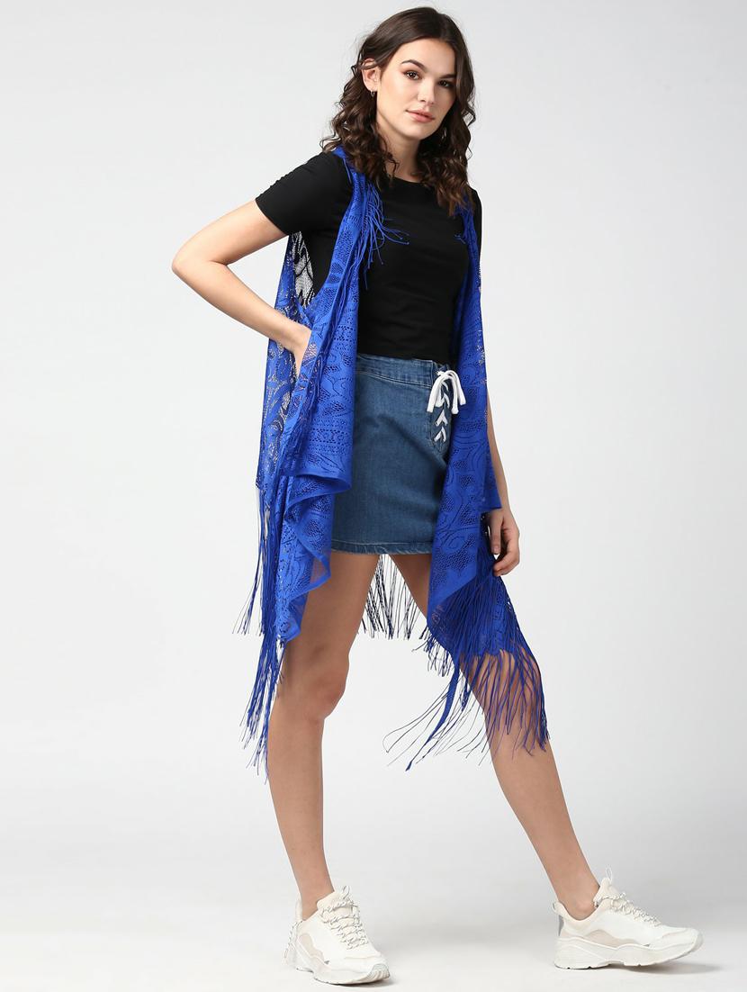 blue asymmetric lace sleeveless shrug - 19371640 - Standard Image - 1