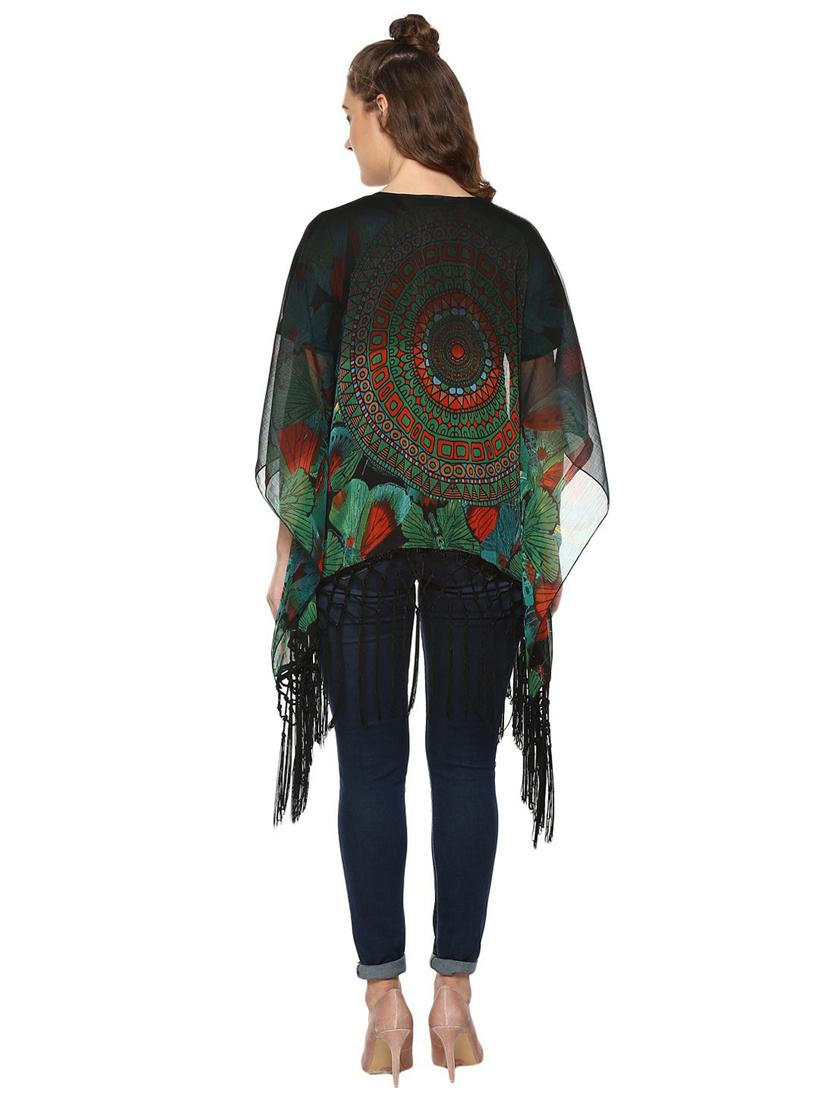 black asymmetric printed kimono sleeves shrug - 19371648 - Standard Image - 1