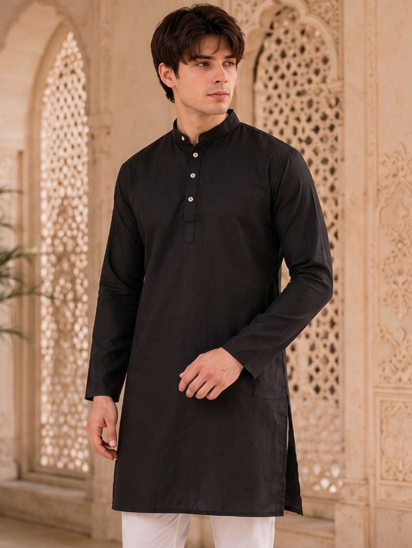 men mandarin neck solid kurta pyjama set  - 19382618 -  Standard Image - 1