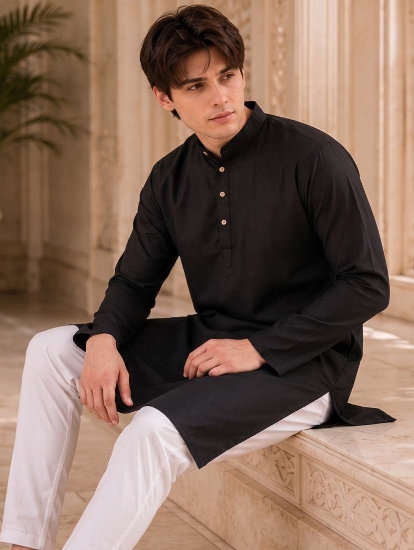 men mandarin neck solid kurta pyjama set  - 19382618 -  Standard Image - 4