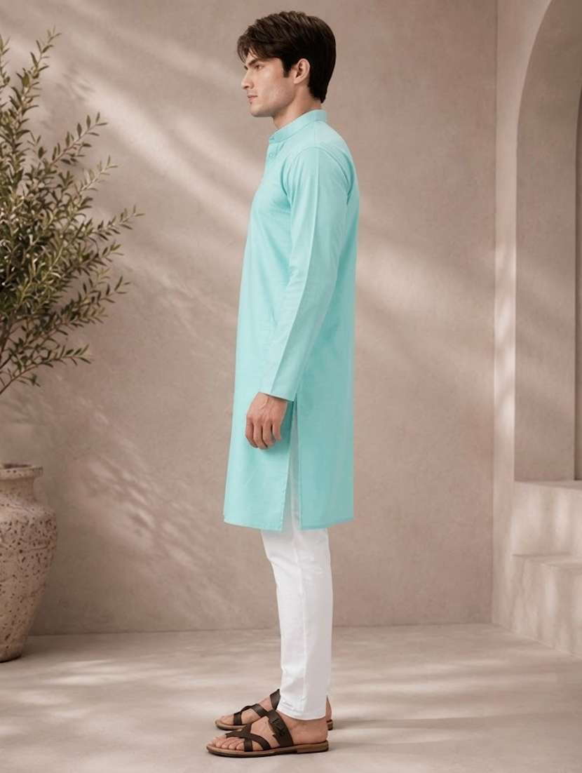 men mandarin neck solid kurta pyjama set  - 19382620 -  Standard Image - 4