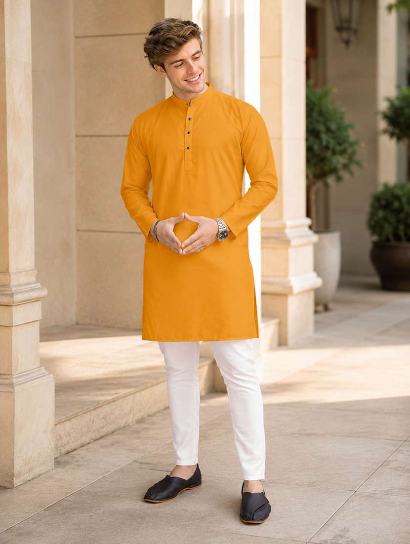 men mandarin neck solid kurta pyjama set 