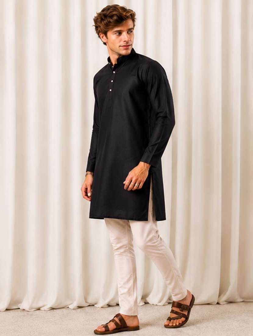 men mandarin neck solid kurta pyjama set  - 19382625 -  Standard Image - 1