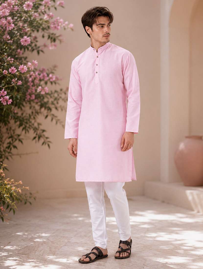 men mandarin neck solid kurta pyjama set 