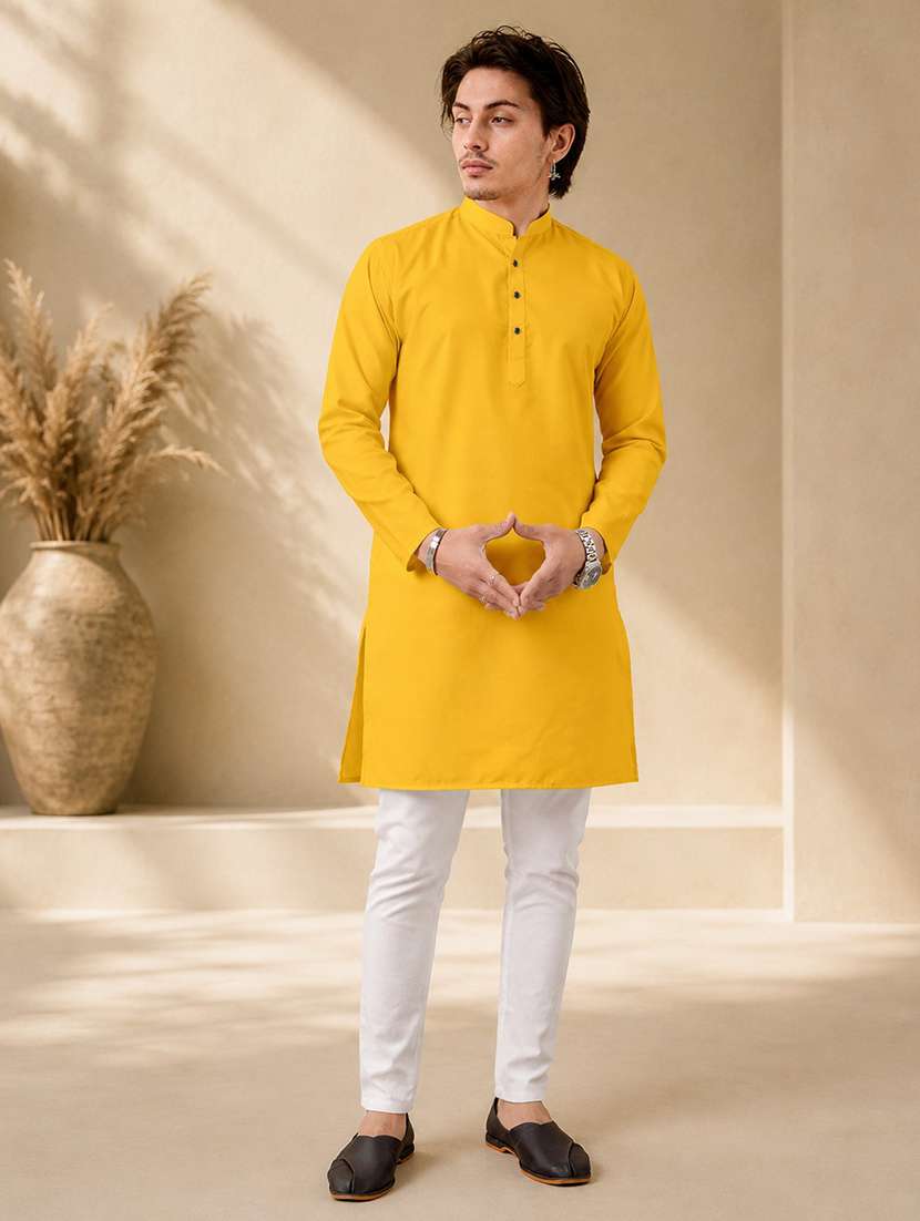 men mandarin neck solid kurta pyjama set 