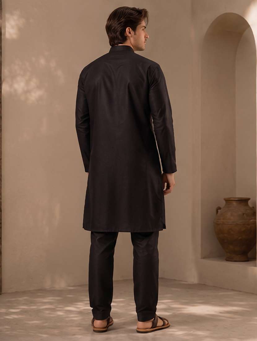men mandarin neck solid kurta pyjama set  - 19382633 -  Standard Image - 4