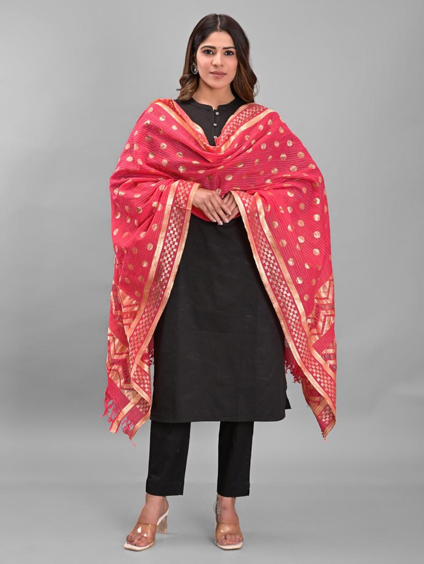 peach silk dupatta - 19391086 -  Zoom Image - 0