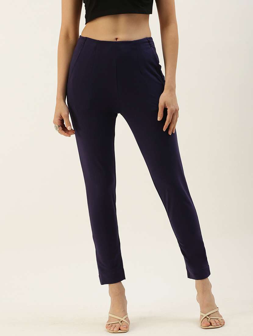 blue solid cigarette pants trouser