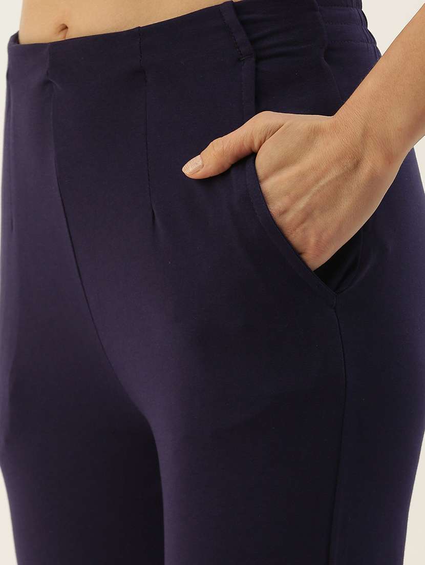 blue solid cigarette pants trouser - 19397167 -  Standard Image - 4